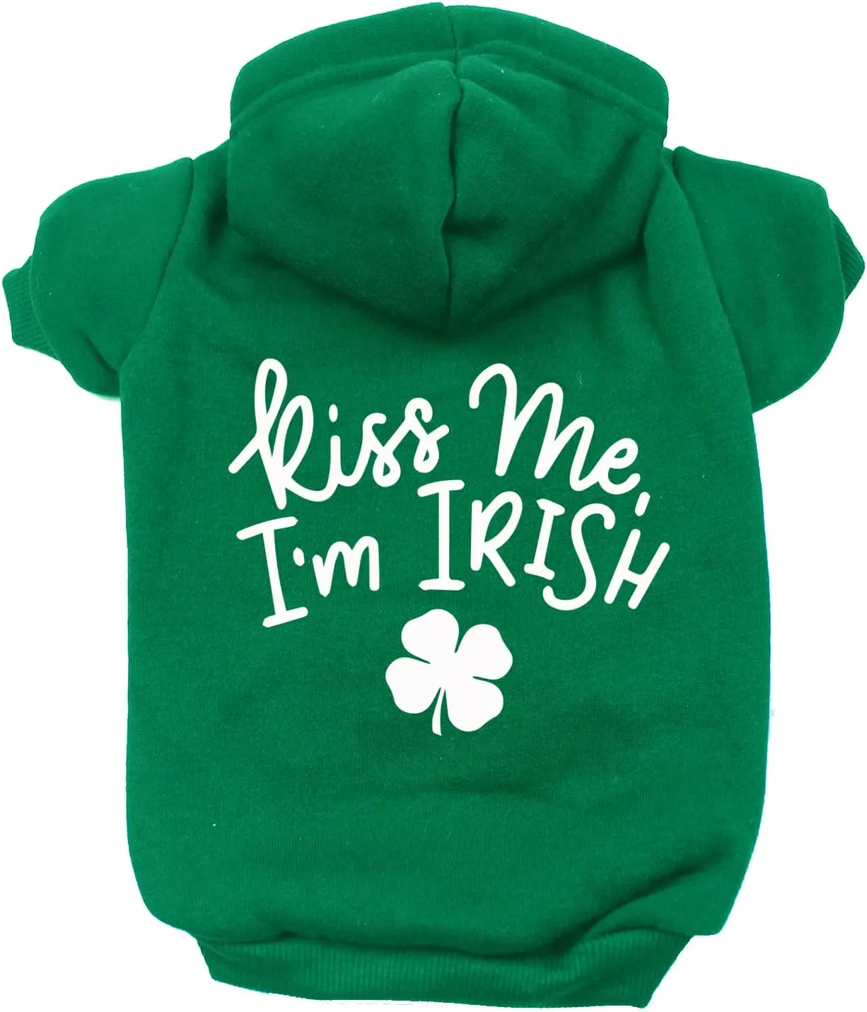 Kiss Me I'm Irish St. Patrick's Day Pullover Fleece Lined Dog Hoodie with Leash Hole Sweatshirt (Green, Small 69)