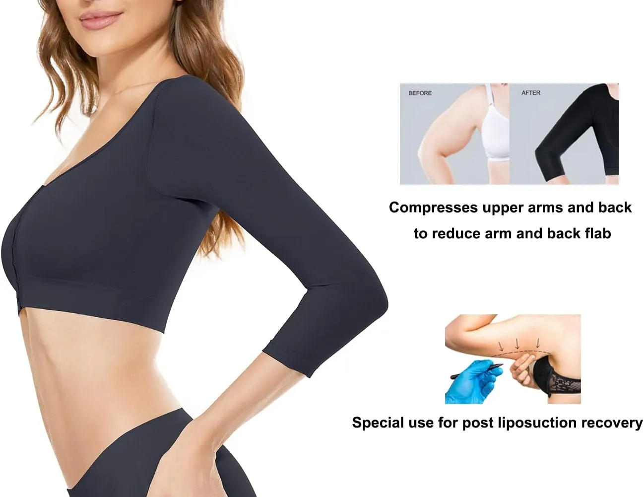 KSKshape Arm Shaper for Women Post Surgery Arm Lipo Compression Sleeves Front Closure Shapewear Bra Posture Corrector