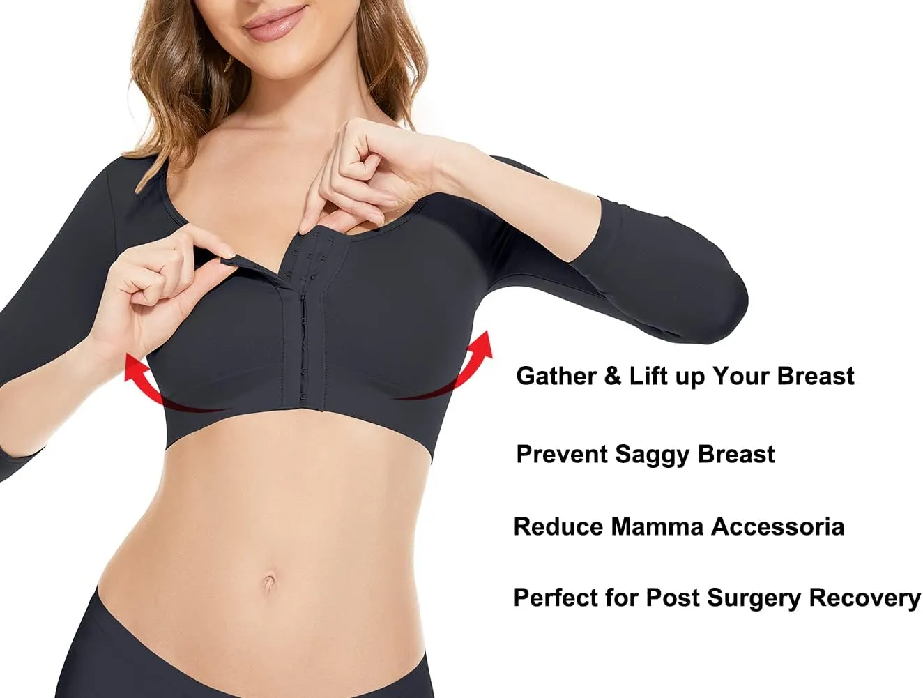 KSKshape Arm Shaper for Women Post Surgery Arm Lipo Compression Sleeves Front Closure Shapewear Bra Posture Corrector