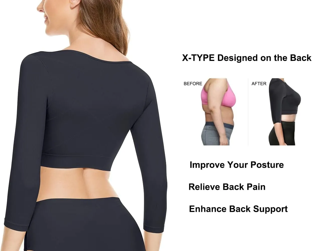 KSKshape Arm Shaper for Women Post Surgery Arm Lipo Compression Sleeves Front Closure Shapewear Bra Posture Corrector