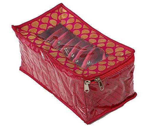 Kuber IndustriesTM Jewellery Box With 10 Transparent Pouches (Pink)