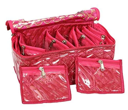 Kuber IndustriesTM Jewellery Box With 10 Transparent Pouches (Pink)