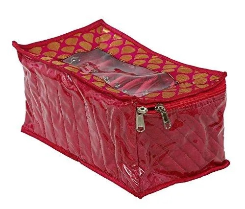 Kuber IndustriesTM Jewellery Box With 10 Transparent Pouches (Pink)