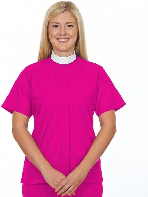 Ladies Clergy Shirt - Includes Banded Collar - Short Sleeves - Wrinkle-Resistant - Clergy Shirts for Women