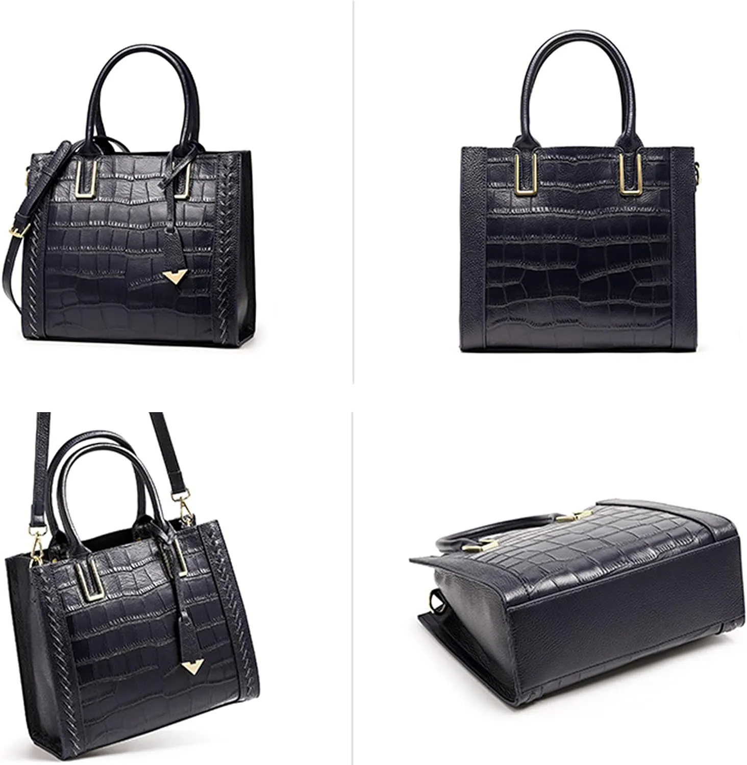 Ladies Shoulder Handbag Crocodile Patent Leather Messenger Bag Large Capacity Female Tote, Black