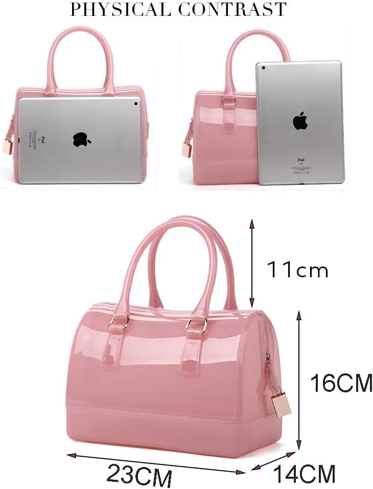 Ladies Summer Transparent Handbag Jelly Boston Shoulder Bag Candy Color Purses