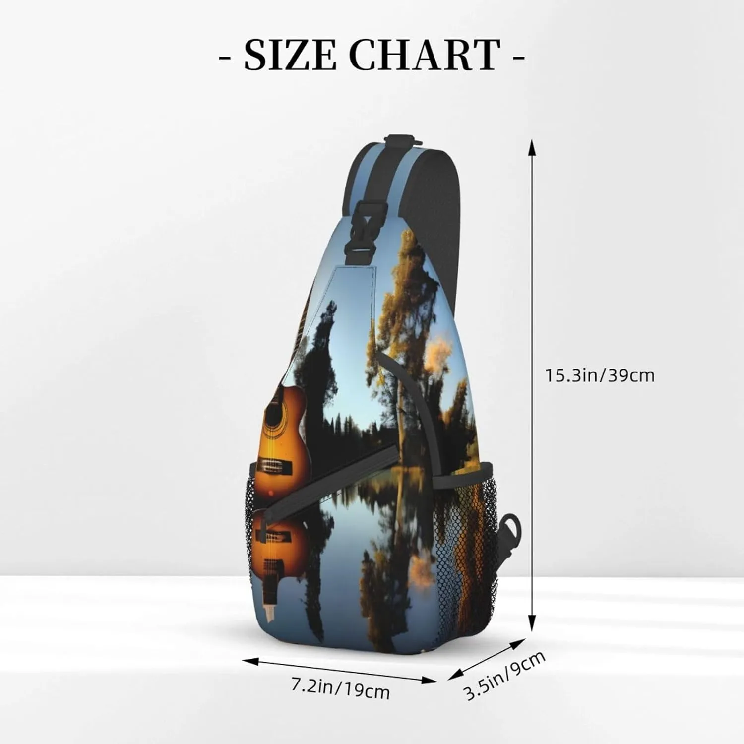 Lake Guitar Reflection Unisex Casual Diagonal Chest Bag,Multipurpose Crossbody Shoulder Bag Travel Hiking Daypack