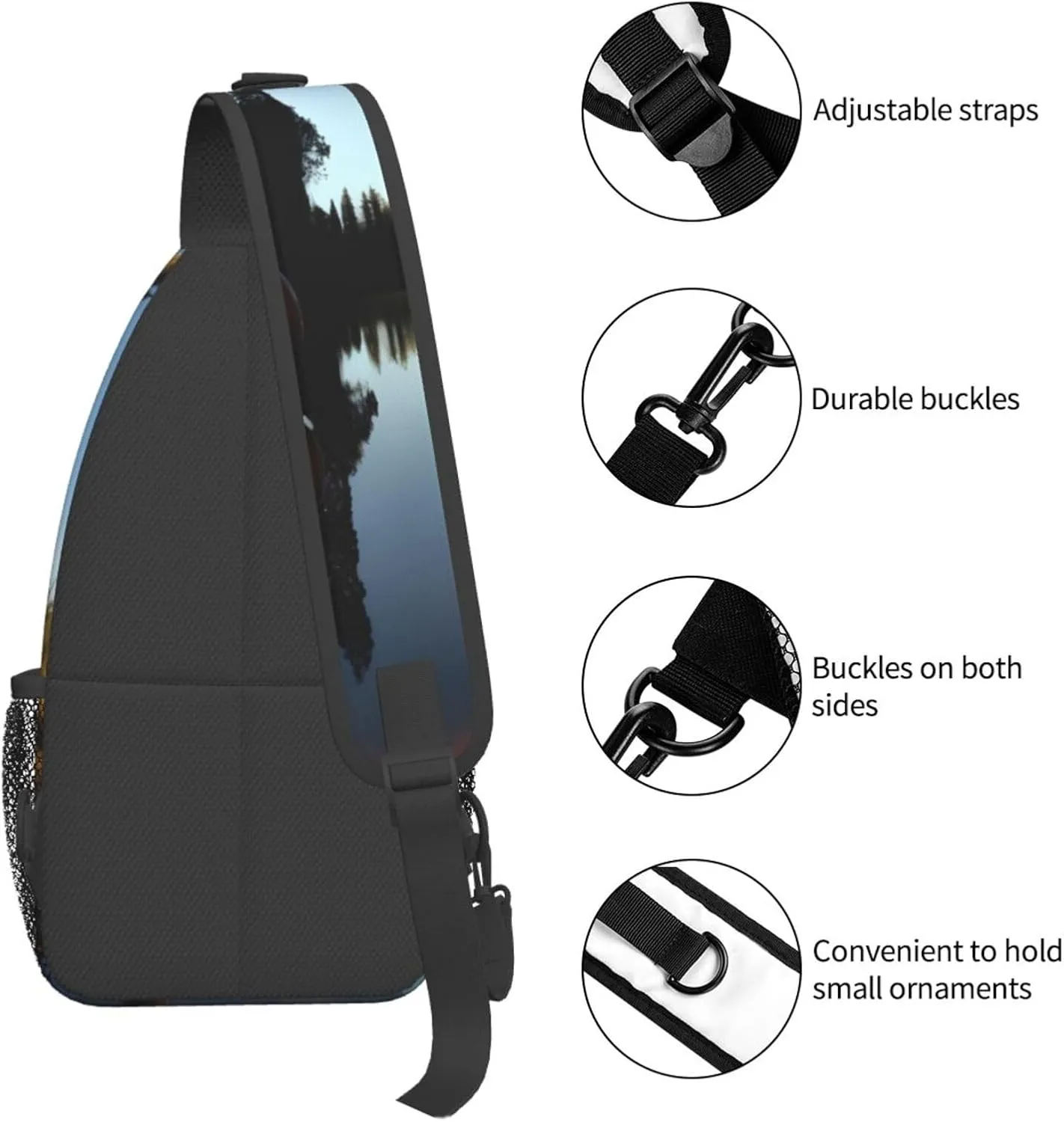 Lake Guitar Reflection Unisex Casual Diagonal Chest Bag,Multipurpose Crossbody Shoulder Bag Travel Hiking Daypack