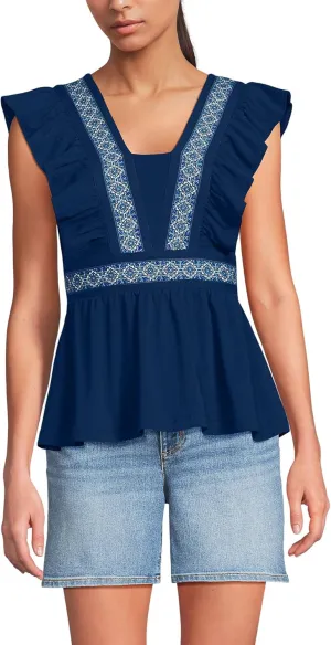 Lands' End Women's Lightweight Jersey Ruffle Peplum Top