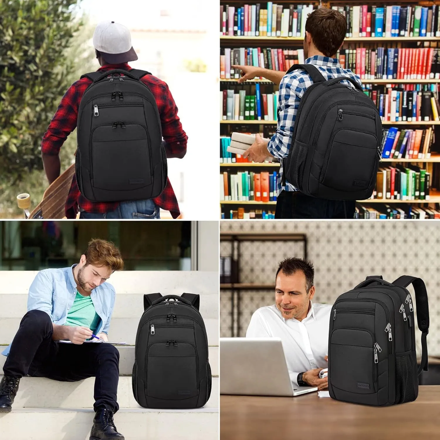 Laptop Backpack for Men Women, School Backpacks for Boys Girls,Water Resistant Black Backpack with USB Charging Port,15.6 Inch College Bookbag Daypack