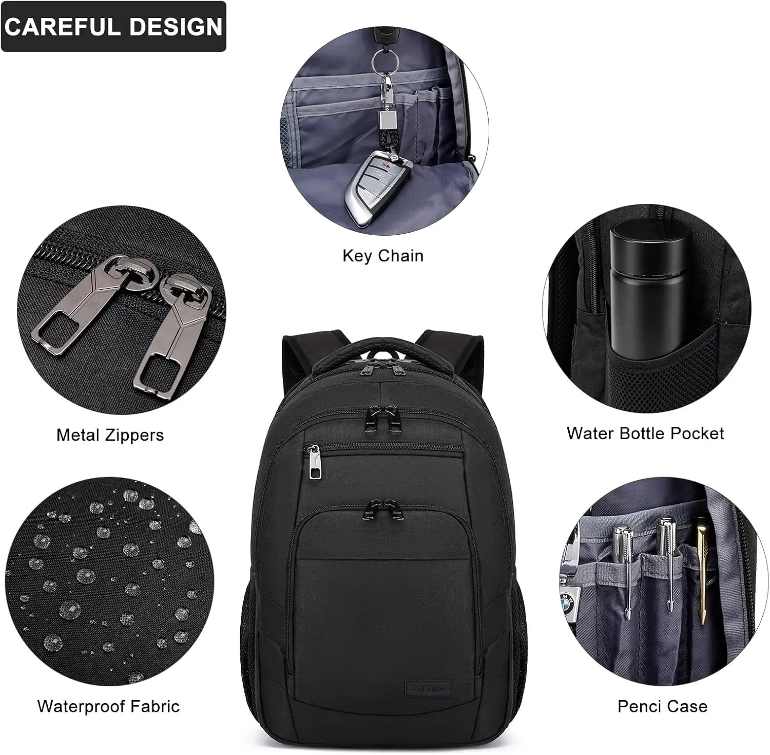 Laptop Backpack for Men Women, School Backpacks for Boys Girls,Water Resistant Black Backpack with USB Charging Port,15.6 Inch College Bookbag Daypack