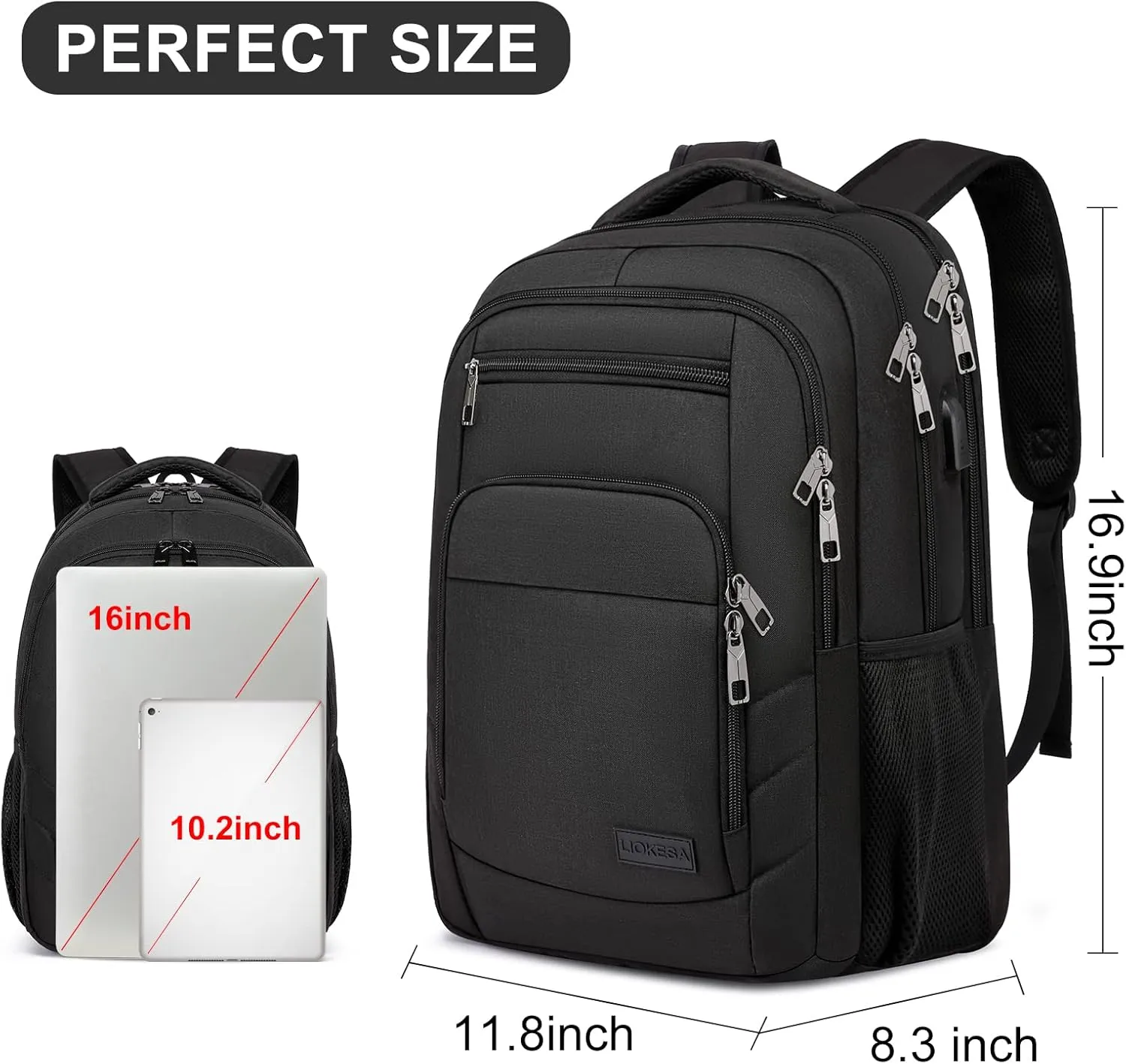 Laptop Backpack for Men Women, School Backpacks for Boys Girls,Water Resistant Black Backpack with USB Charging Port,15.6 Inch College Bookbag Daypack