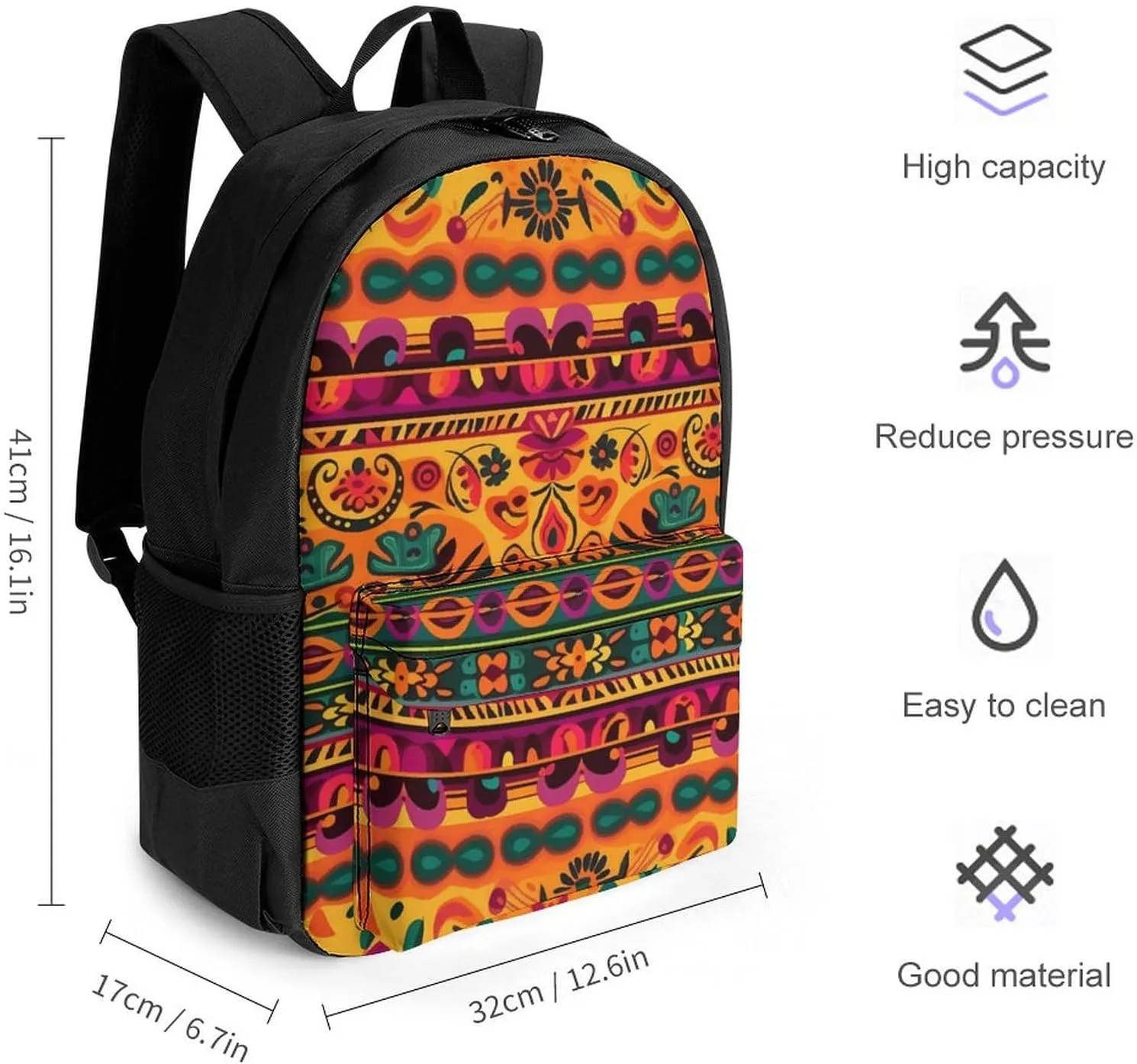 Laptop Backpack for Women Men Daypack Mexican Folk Art Boho Backpacks Computer Bag Travel Laptop Bag Casual Work Bag