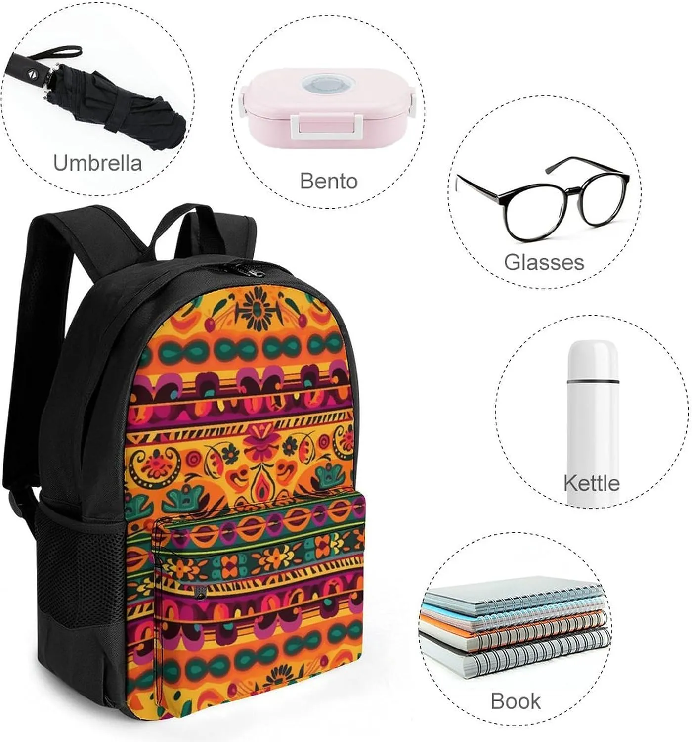 Laptop Backpack for Women Men Daypack Mexican Folk Art Boho Backpacks Computer Bag Travel Laptop Bag Casual Work Bag