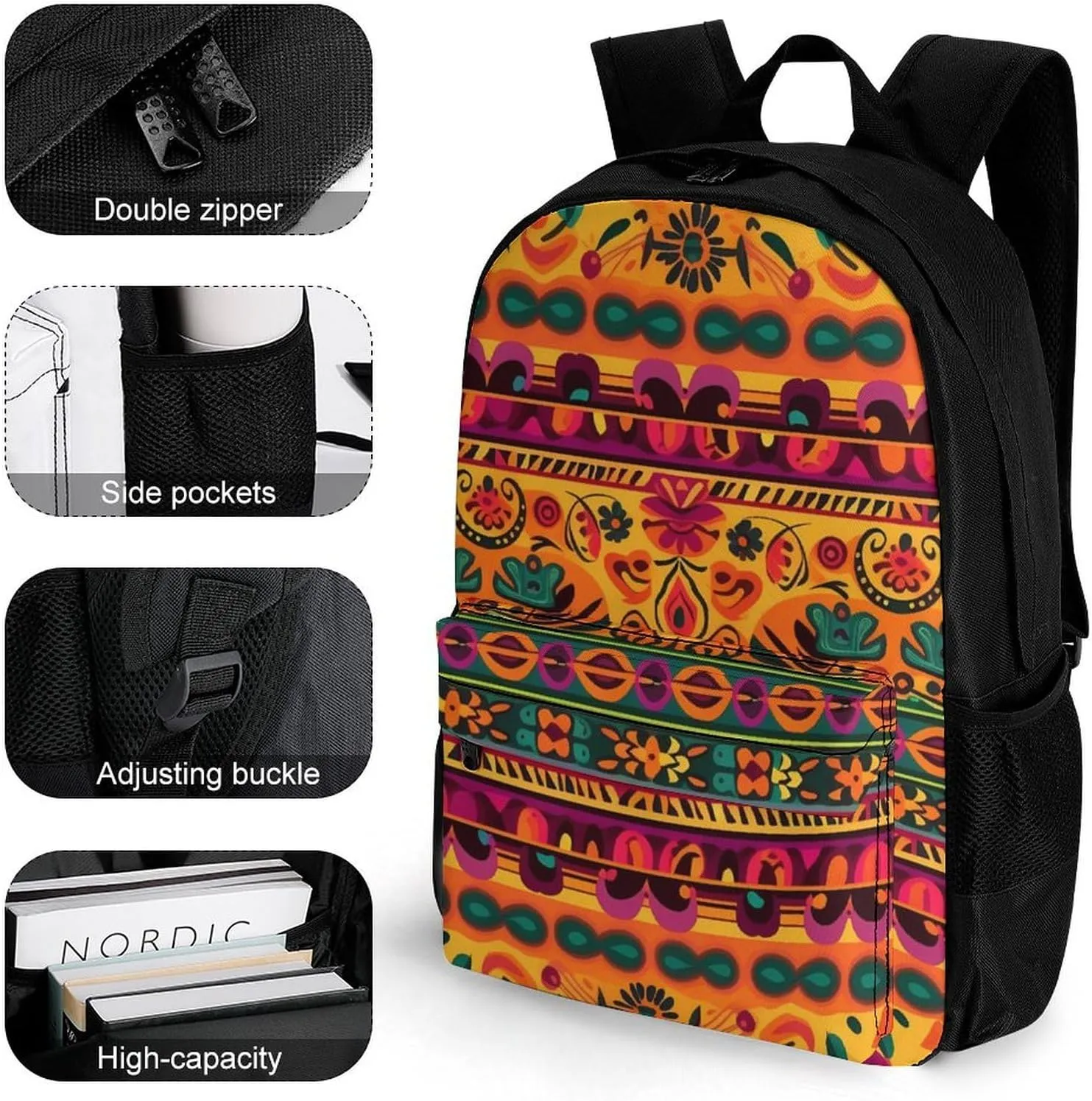 Laptop Backpack for Women Men Daypack Mexican Folk Art Boho Backpacks Computer Bag Travel Laptop Bag Casual Work Bag