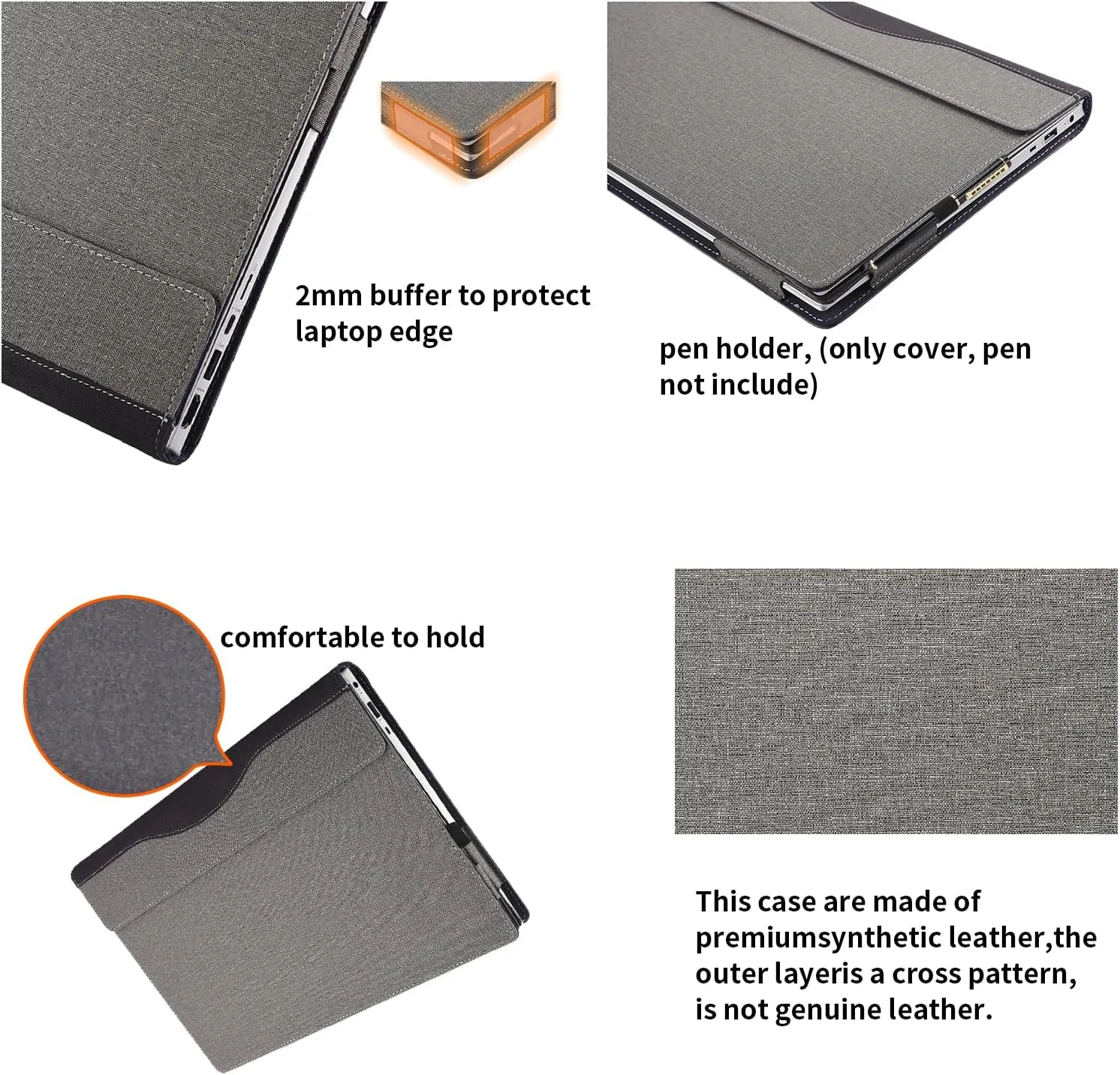 Laptop Case Cover for Hp Spectre X360 16 16-aa for Envy X360 16 16-ad 16-ac [Do Check Model] Notebook Sleeve Computer Bag Protective PU Shell Accessories with Heat Dissipation Hole (Light Grey)