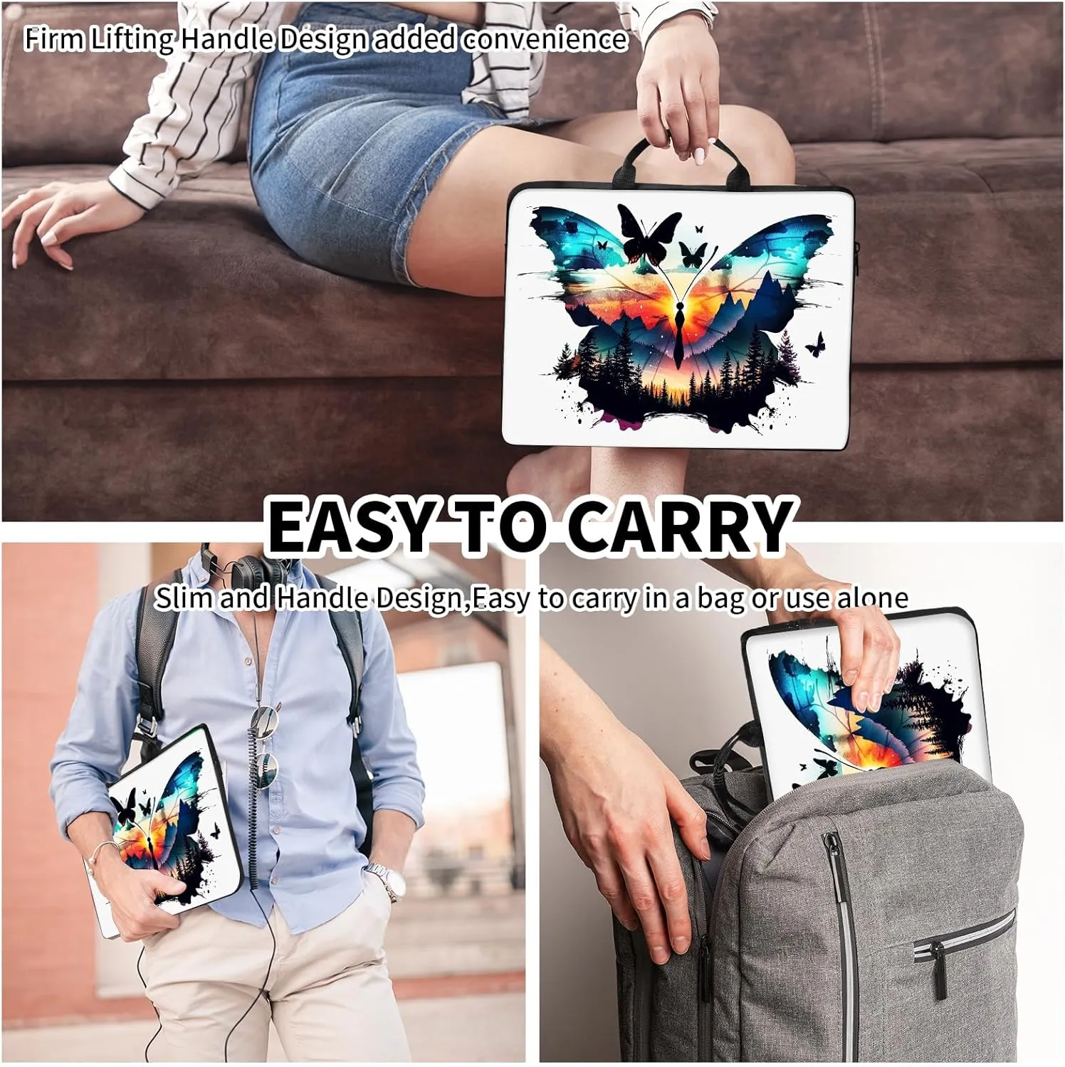 Laptop Sleeve 16 inch,17" Laptop Sleeve with Handle,Compatible for MacBook pro/HP/Lenovo/Dell 16-17 inch,Paded Computer Sleeve Laptop Carrying Case Bag for Women-Butterfly Scrap