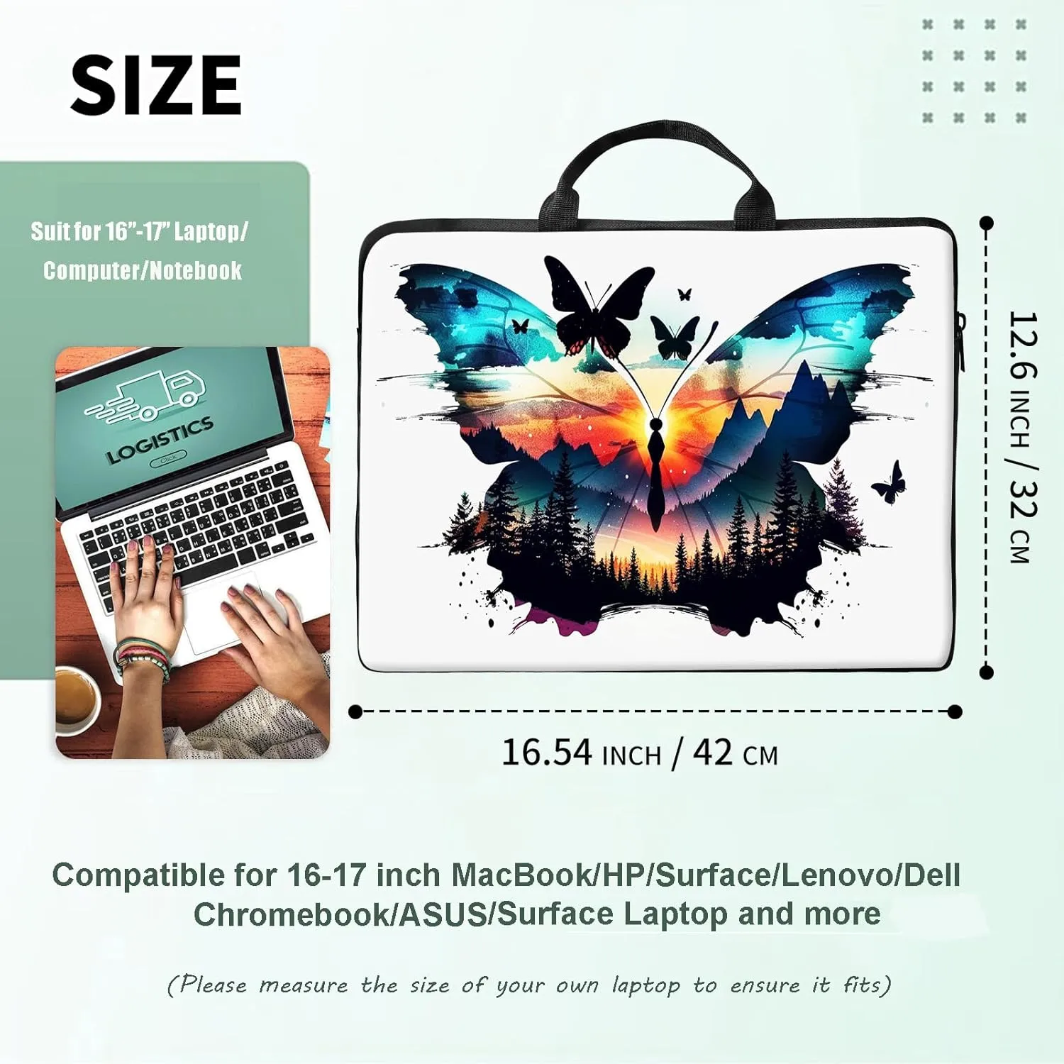 Laptop Sleeve 16 inch,17" Laptop Sleeve with Handle,Compatible for MacBook pro/HP/Lenovo/Dell 16-17 inch,Paded Computer Sleeve Laptop Carrying Case Bag for Women-Butterfly Scrap