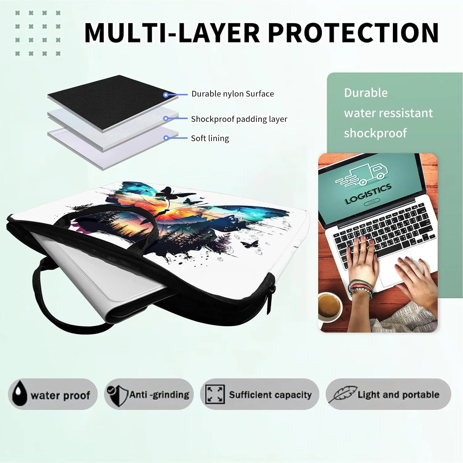 Laptop Sleeve 16 inch,17" Laptop Sleeve with Handle,Compatible for MacBook pro/HP/Lenovo/Dell 16-17 inch,Paded Computer Sleeve Laptop Carrying Case Bag for Women-Butterfly Scrap