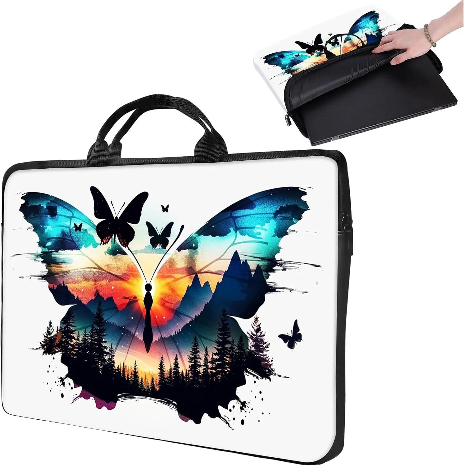Laptop Sleeve 16 inch,17" Laptop Sleeve with Handle,Compatible for MacBook pro/HP/Lenovo/Dell 16-17 inch,Paded Computer Sleeve Laptop Carrying Case Bag for Women-Butterfly Scrap