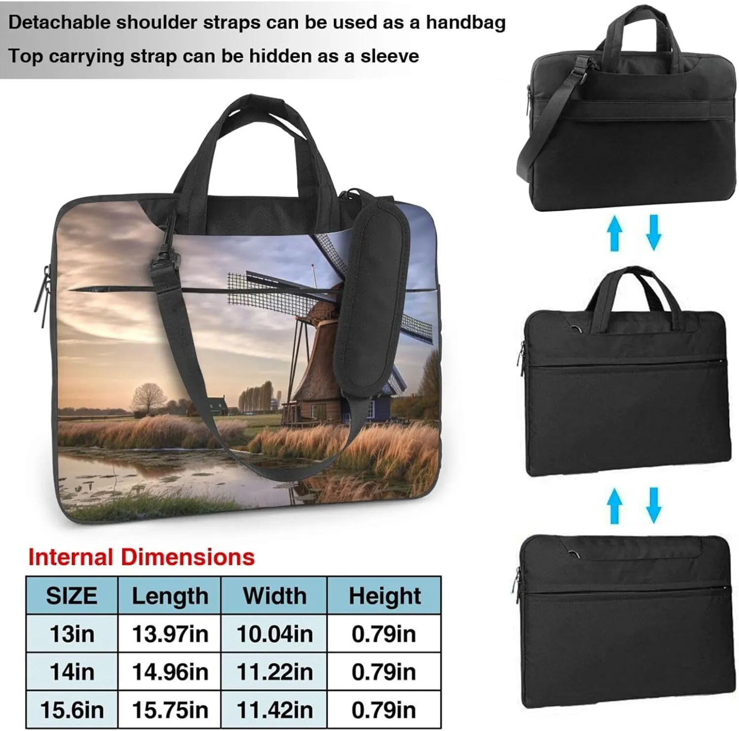 Laptop Tote Bag Men Women Traditional Windmill Shoulder Laptop Sleeve Briefcase Messenger Computer Bag
