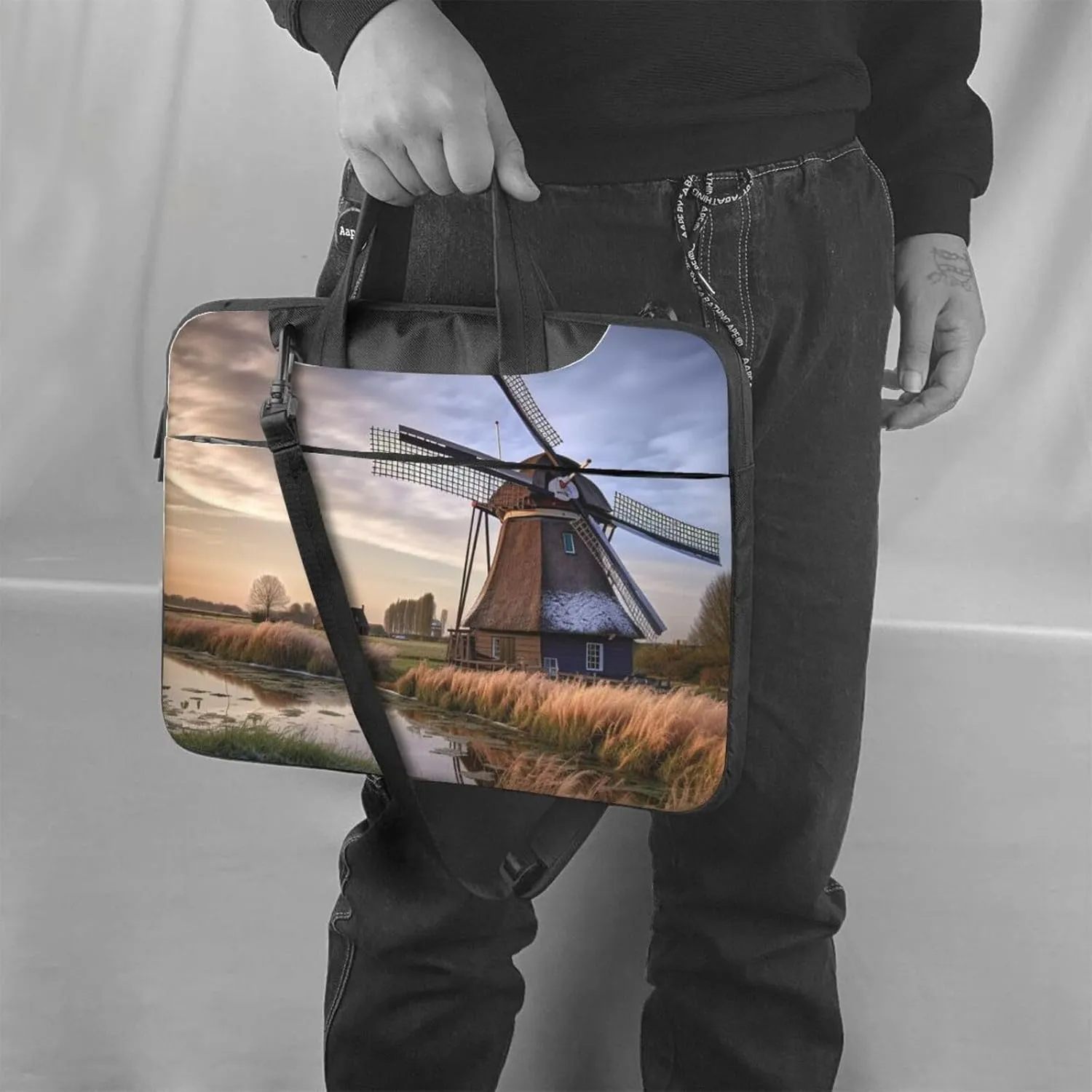 Laptop Tote Bag Men Women Traditional Windmill Shoulder Laptop Sleeve Briefcase Messenger Computer Bag