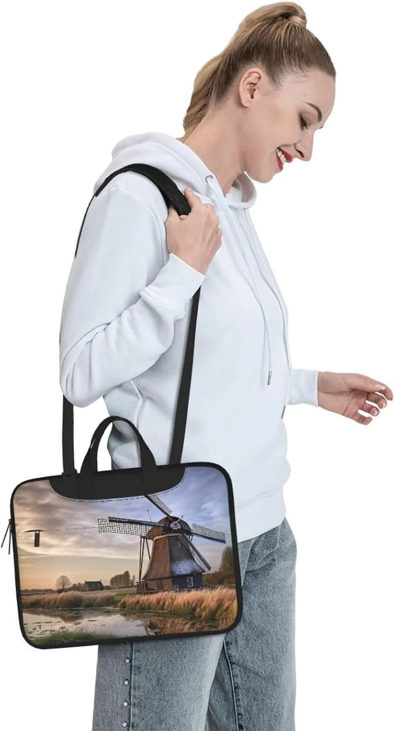 Laptop Tote Bag Men Women Traditional Windmill Shoulder Laptop Sleeve Briefcase Messenger Computer Bag