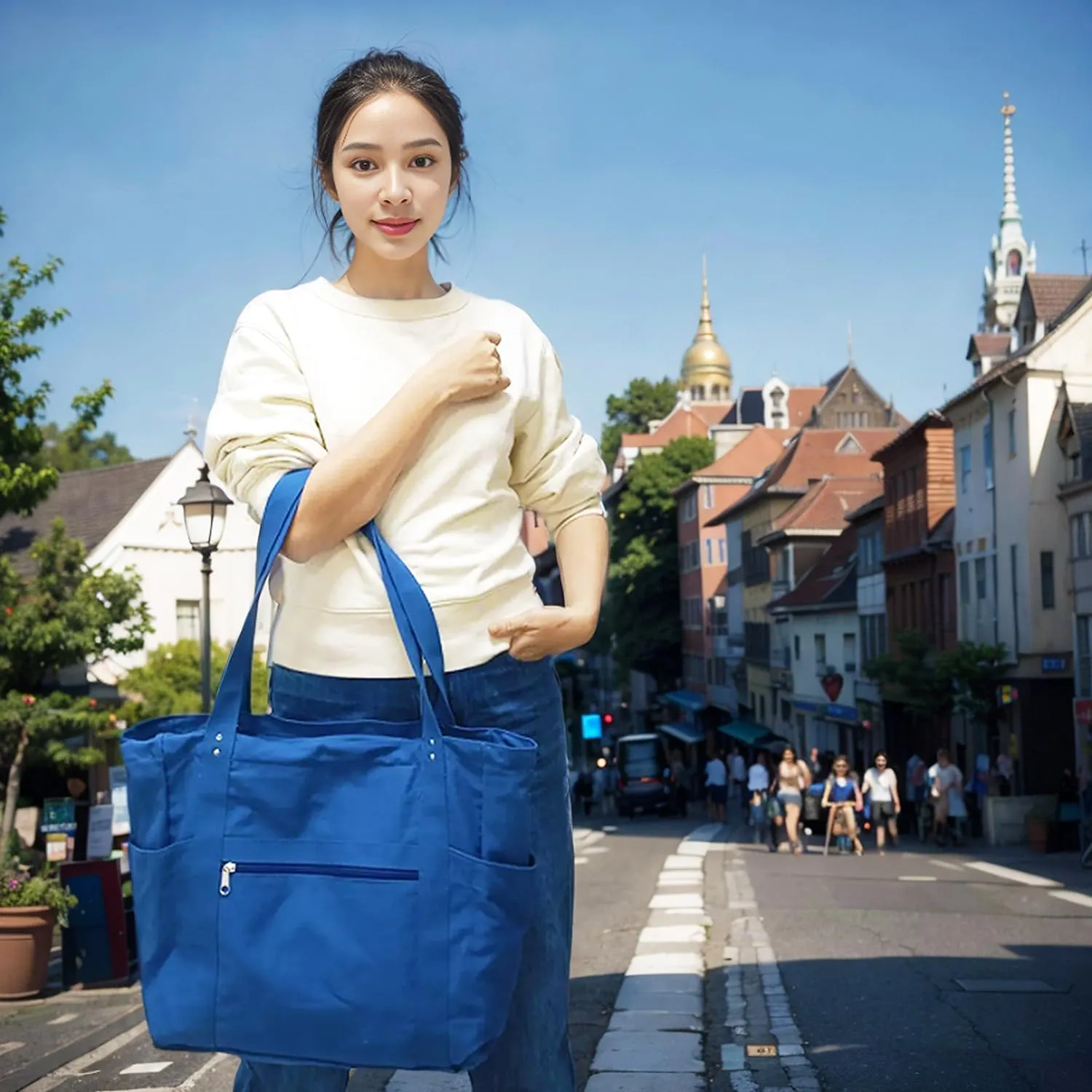 Large Canvas Tote Bag for Women, Shoulder Handbag with Laptop Compartment for College Work Nurse Travel Gym