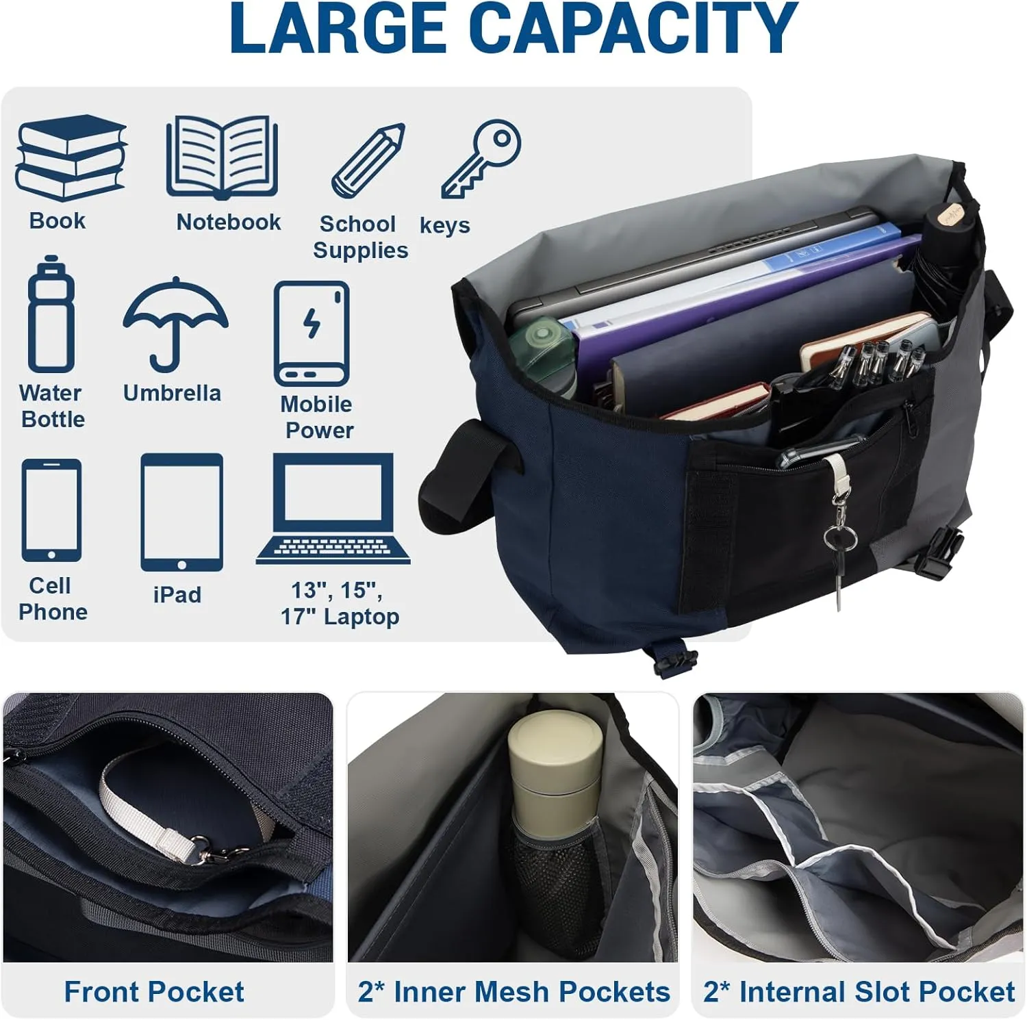 Large Messenger Bag for Men Women,Camera Bag Crossbody Casual 17Inch Laptop Shoulder Bag for Work Daily,Satchel Bag