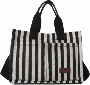 Large Striped Tote Bag Laptop Grocery Art Bag Utility Shoulder Diaper Teacher Work Gym Beach Travel Tote for Women
