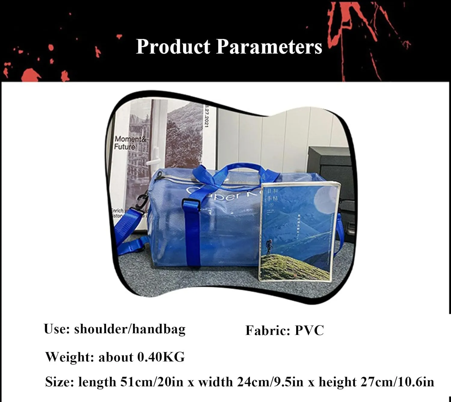 Large Transparent Bag See Through Tote Bag Shoulder Strap Beach Bag Transparent Work Bag Waterproof Travel Bag (Orange)