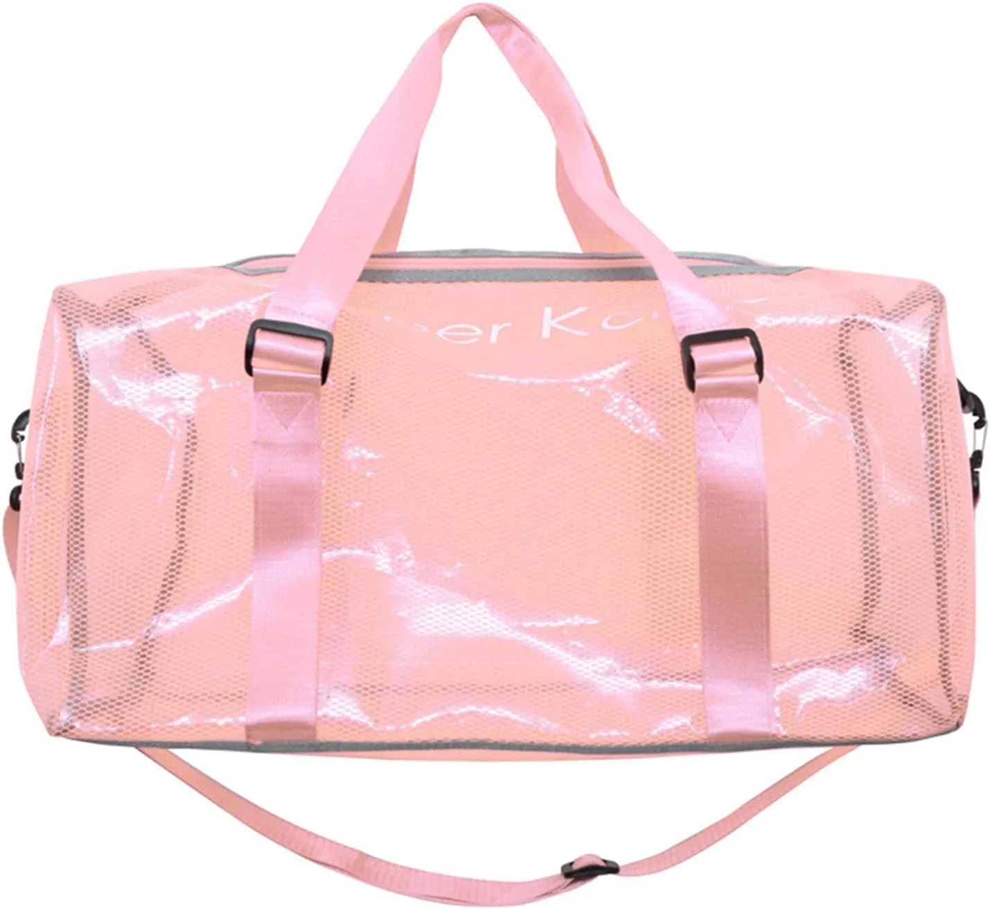 Large Transparent Bag See Through Tote Bag Shoulder Strap Beach Bag Transparent Work Bag Waterproof Travel Bag (Pink)