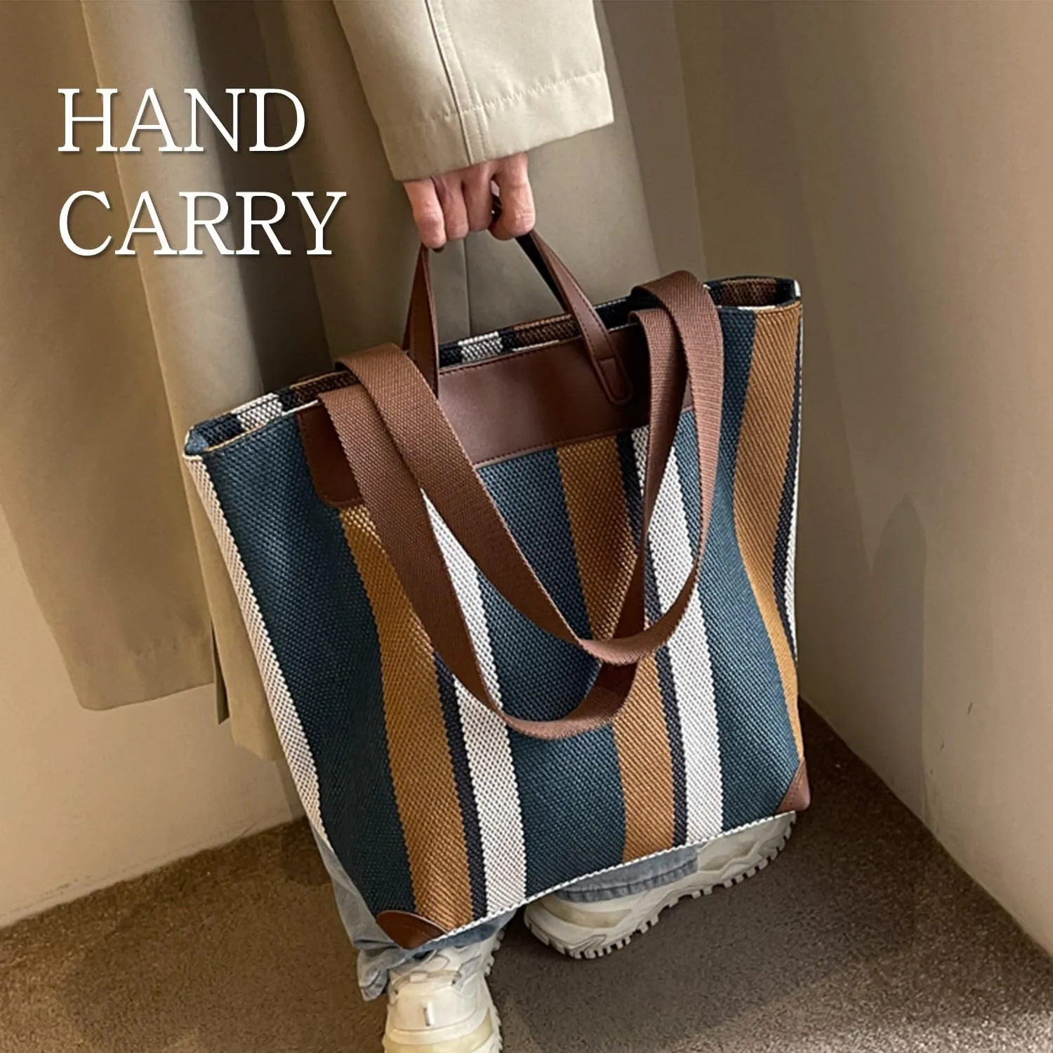 Large Women's Work Tote Bag – Laptop Compartment,Canvas Shoulder Bag for Office & Daily Use,Tote Bag with Spacious Storage