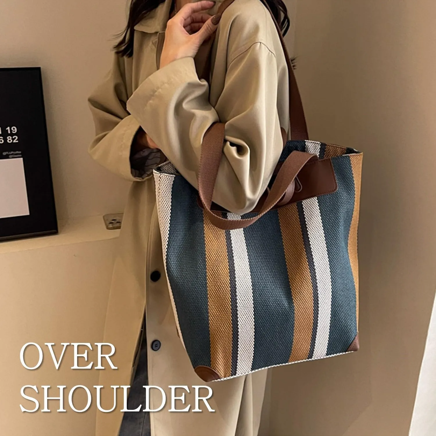 Large Women's Work Tote Bag – Laptop Compartment,Canvas Shoulder Bag for Office & Daily Use,Tote Bag with Spacious Storage