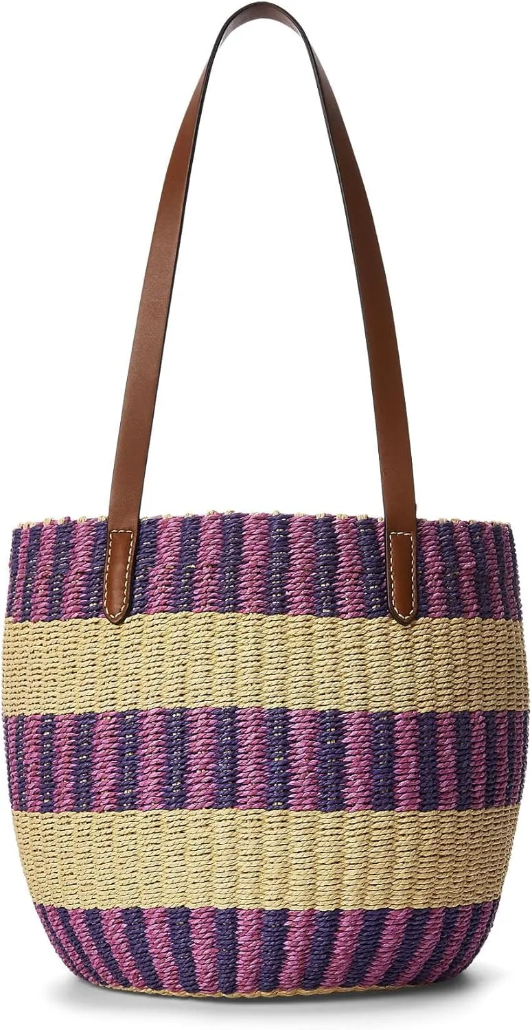 Lauren Ralph Lauren Striped Straw Medium Hartley Tote Bag