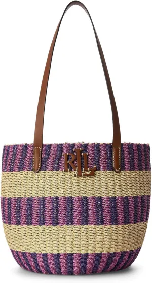 Lauren Ralph Lauren Striped Straw Medium Hartley Tote Bag