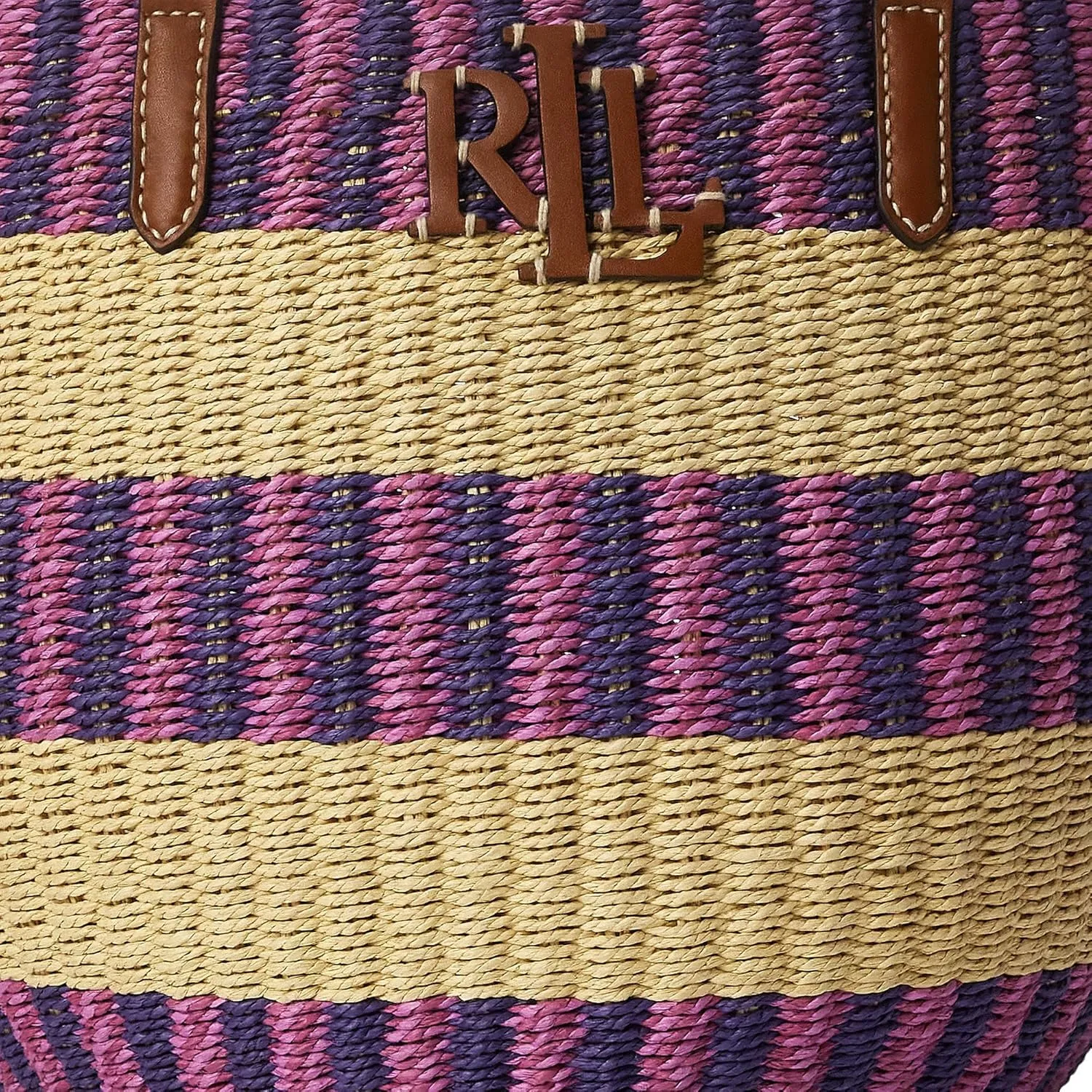 Lauren Ralph Lauren Striped Straw Medium Hartley Tote Bag
