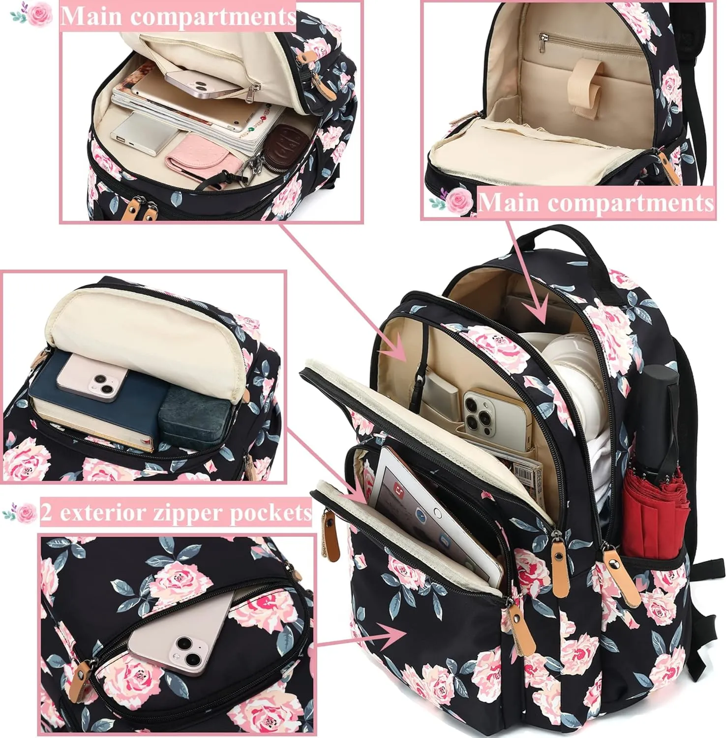 Leaper Water-resistant Cute Rabbit Laptop Backpack School Travel Bag Bunny Bookbags Satchel Black1