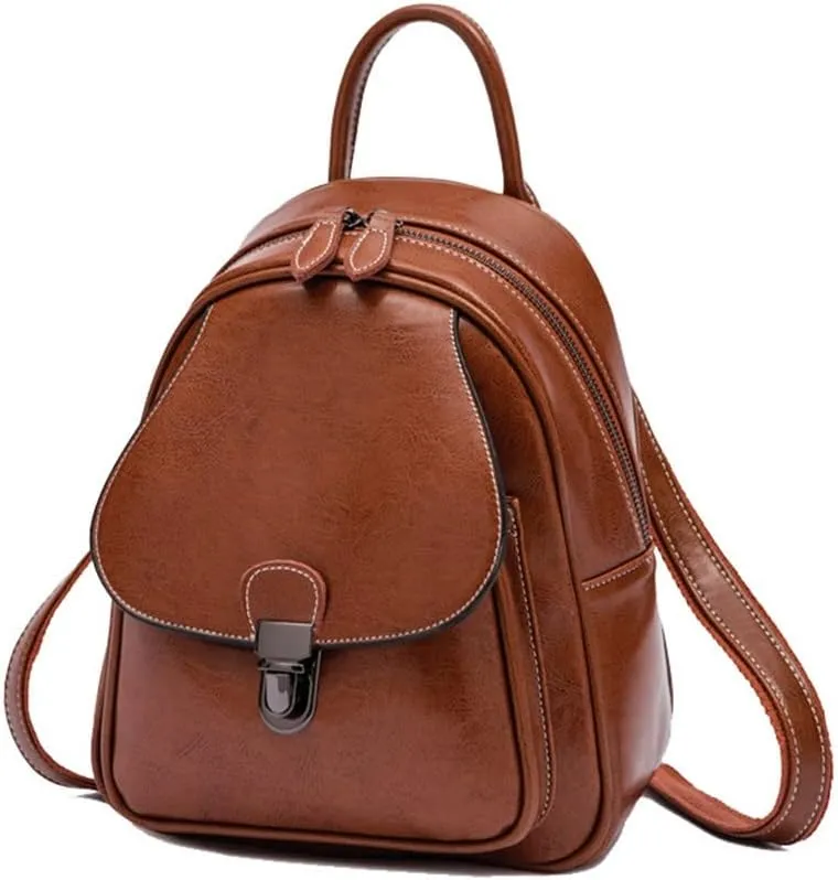 Leather Backpack Women Travel Bag Daypack for Women School Bag Backpacks, Brown, One Size