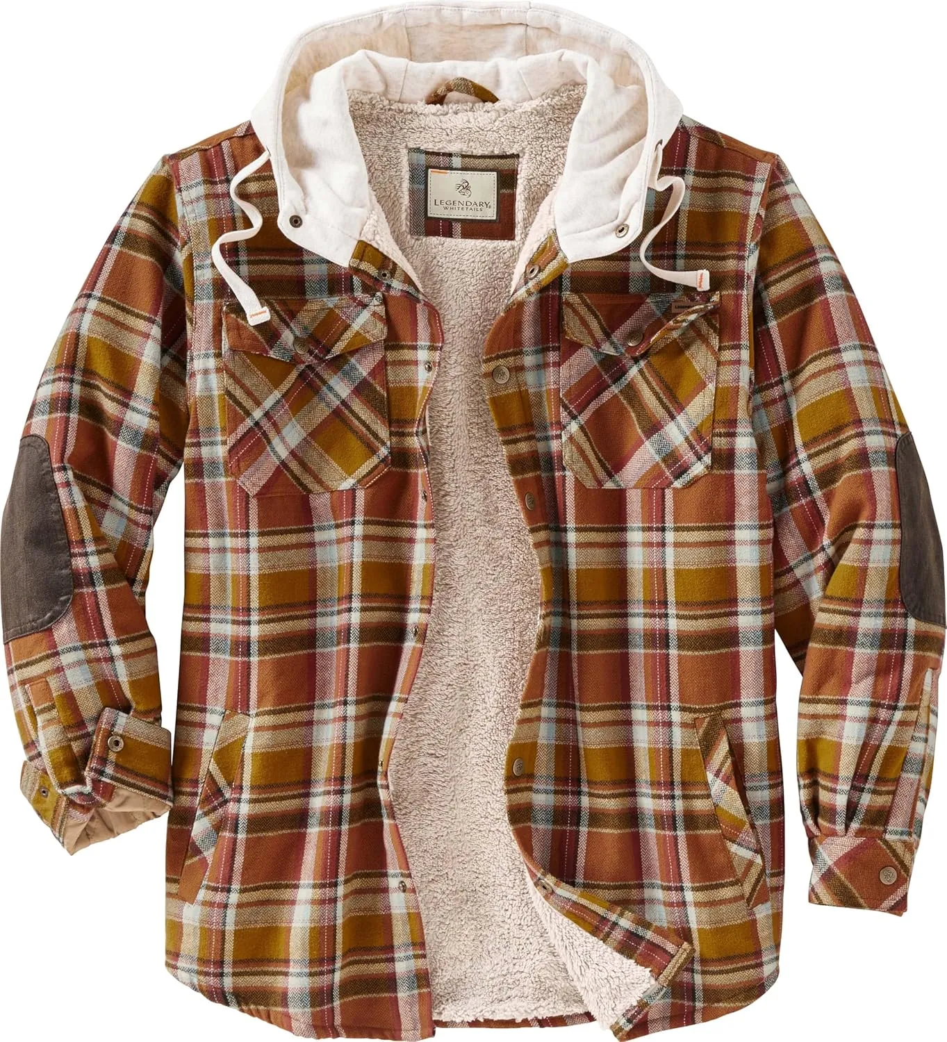 Legendary Whitetails Men's Camp Night Berber Lined Hooded Flannel Shirt Jacket