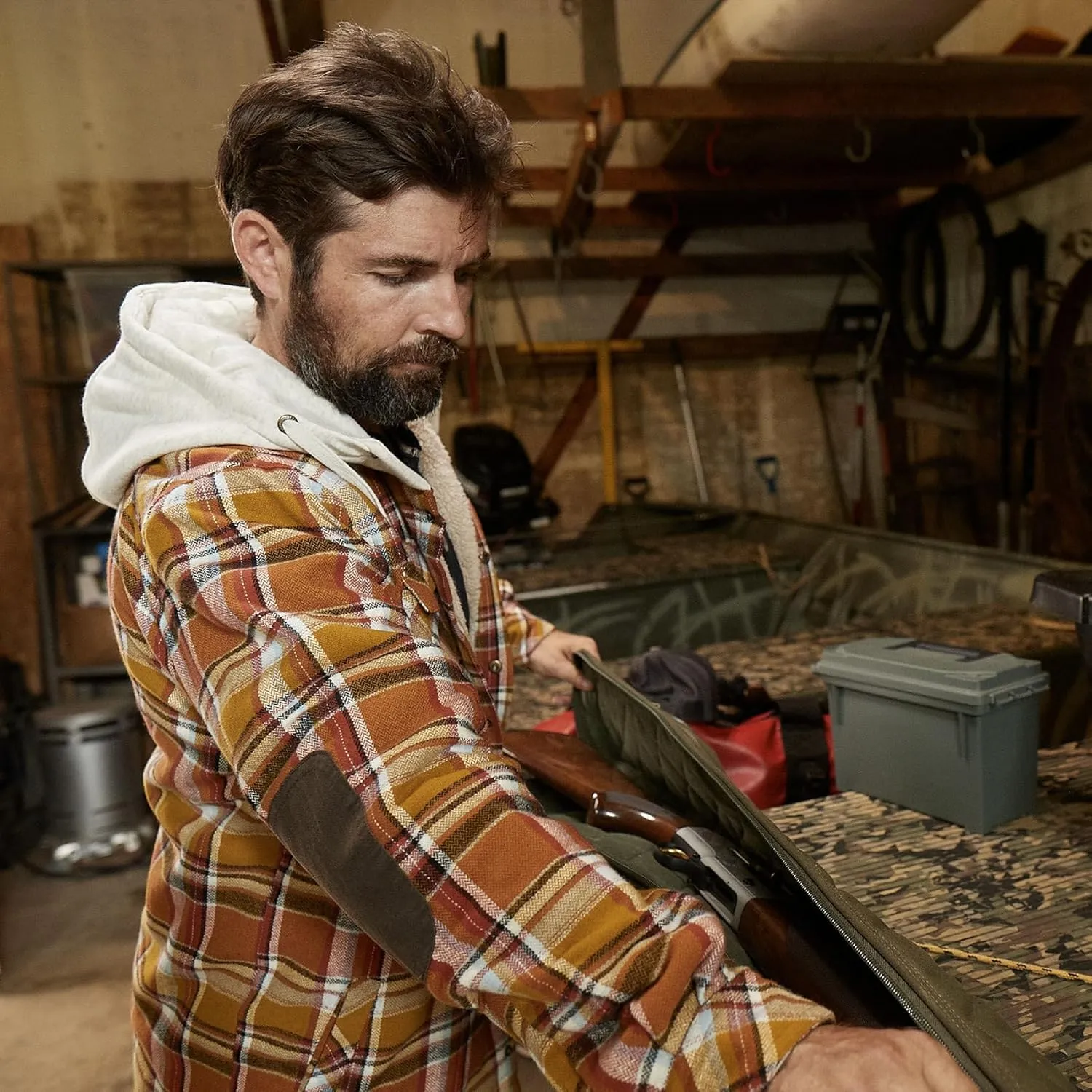 Legendary Whitetails Men's Camp Night Berber Lined Hooded Flannel Shirt Jacket