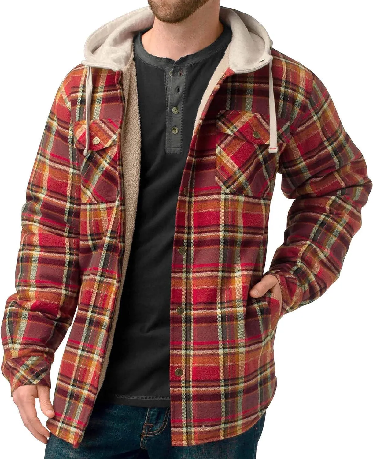 Legendary Whitetails Men's Camp Night Berber Lined Hooded Flannel Shirt Jacket