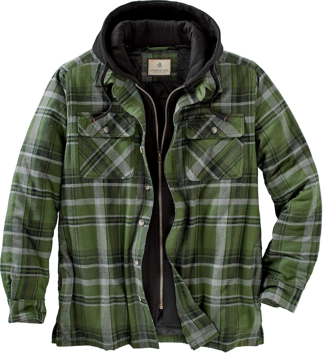 Legendary Whitetails Men's Maplewood Hooded Shirt Jacket, Army Green Plaid, 4X-Large