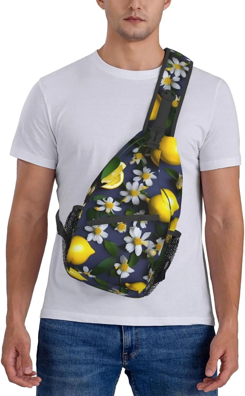 Lemon And Flower Unisex Casual Diagonal Chest Bag,Multipurpose Crossbody Shoulder Bag Travel Hiking Daypack