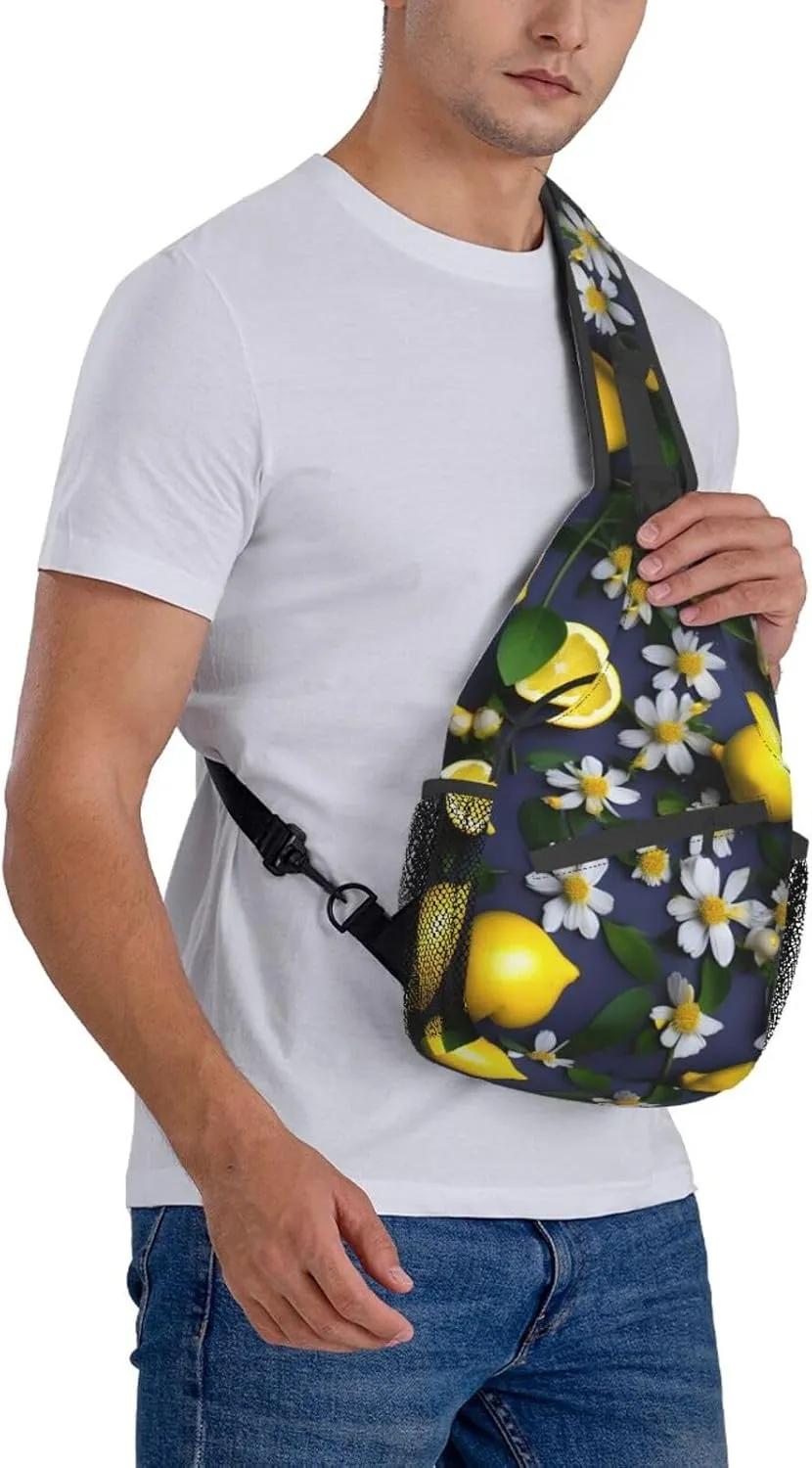 Lemon And Flower Unisex Casual Diagonal Chest Bag,Multipurpose Crossbody Shoulder Bag Travel Hiking Daypack