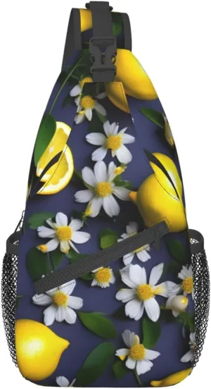 Lemon And Flower Unisex Casual Diagonal Chest Bag,Multipurpose Crossbody Shoulder Bag Travel Hiking Daypack