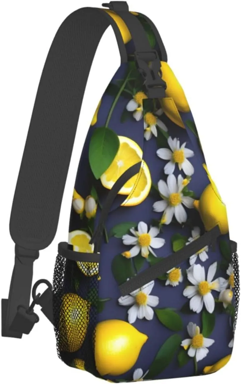 Lemon And Flower Unisex Casual Diagonal Chest Bag,Multipurpose Crossbody Shoulder Bag Travel Hiking Daypack