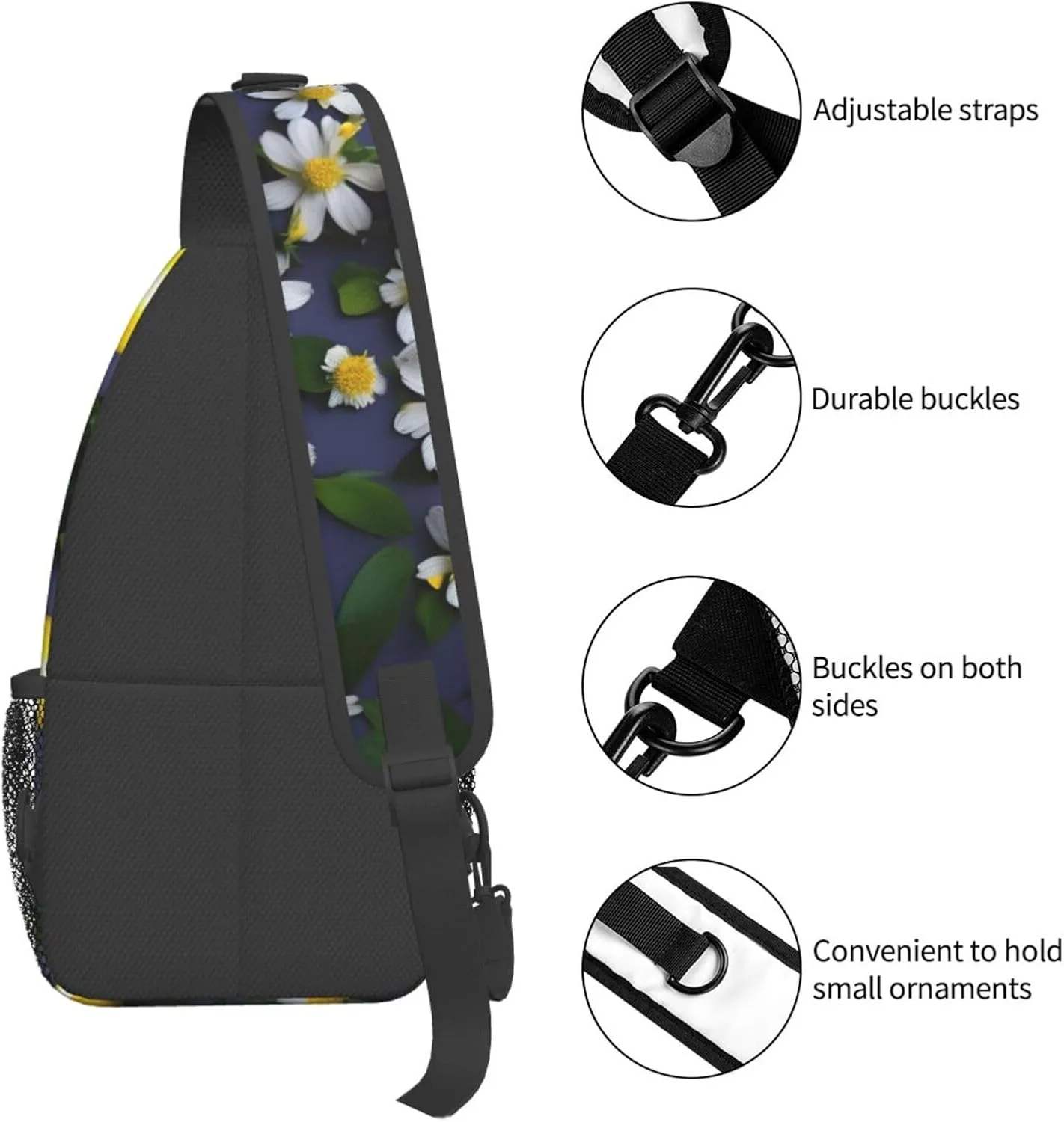 Lemon And Flower Unisex Casual Diagonal Chest Bag,Multipurpose Crossbody Shoulder Bag Travel Hiking Daypack