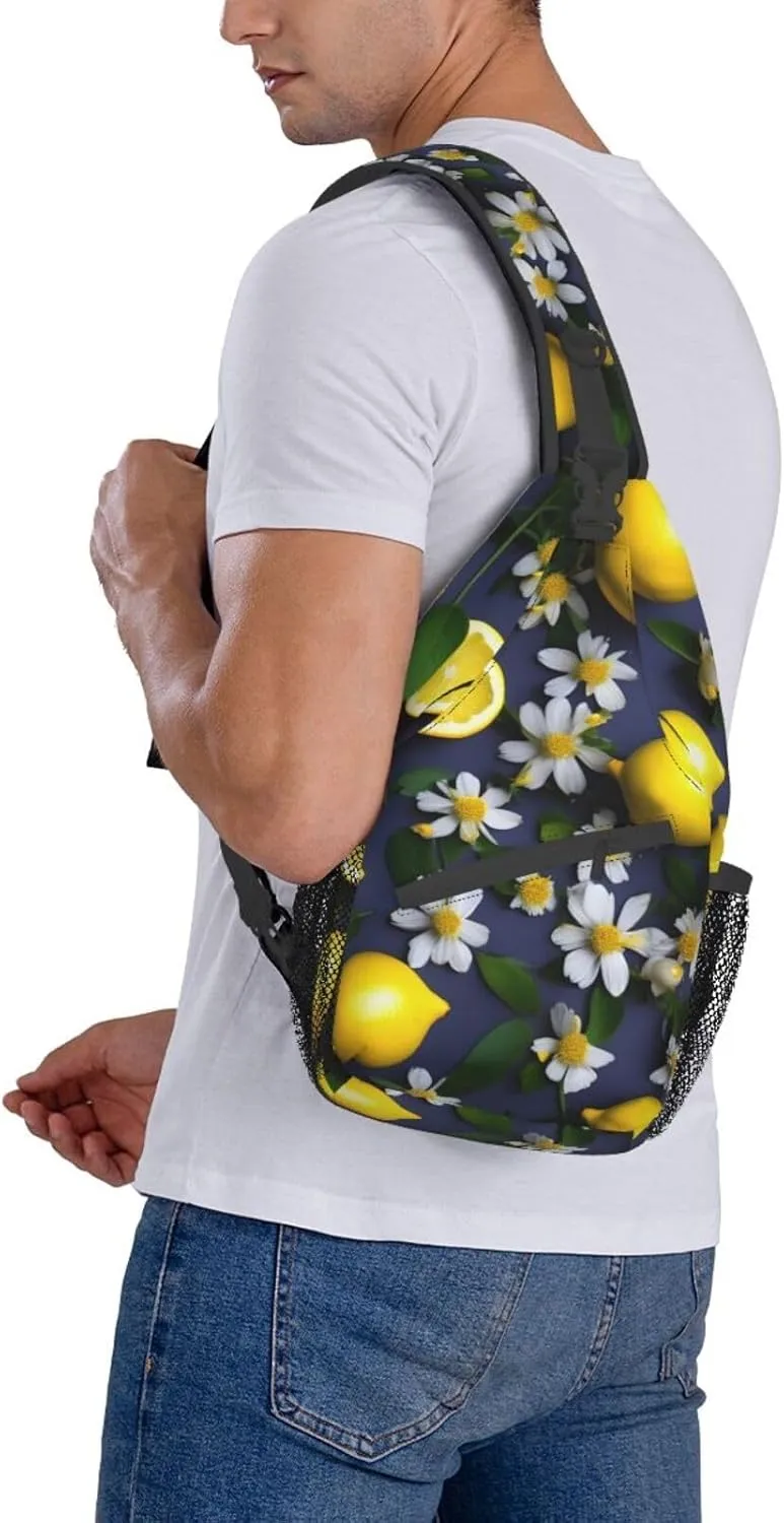Lemon And Flower Unisex Casual Diagonal Chest Bag,Multipurpose Crossbody Shoulder Bag Travel Hiking Daypack