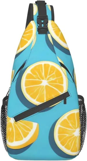 Lemon Wedges Printed Crossbody Sling Backpack,Casual Chest Bag Daypack,Crossbody Shoulder Bag For Travel Sports Hiking, Black